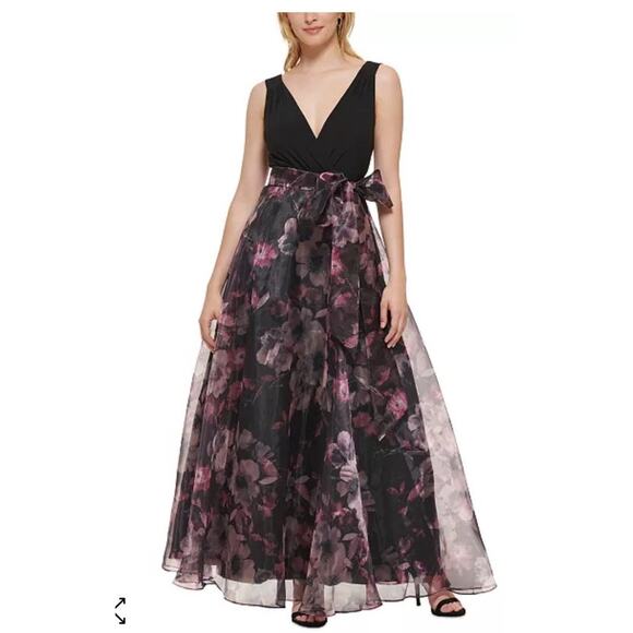 NWT Eliza JWomen's Floral-Skirt Bow-Embellished Ballgown SZ 18 - Picture 11 of 12